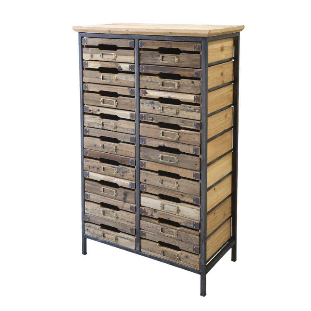 Chemin De Campagne - Commode en bois de sapin marron et fer noir antique 61 x 33 x 105 cm Chemin de campagne - Image 1