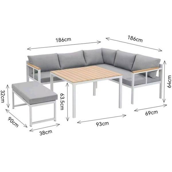 Salon de jardin d'angle 6 personnes - Aluminium - BAIA - canapé d'angle + 1 banc + table haute - Gris - Image 4