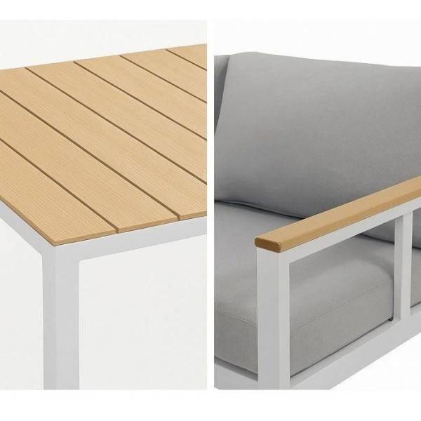 Salon de jardin d'angle 6 personnes - Aluminium - BAIA - canapé d'angle + 1 banc + table haute - Gris - Image 3
