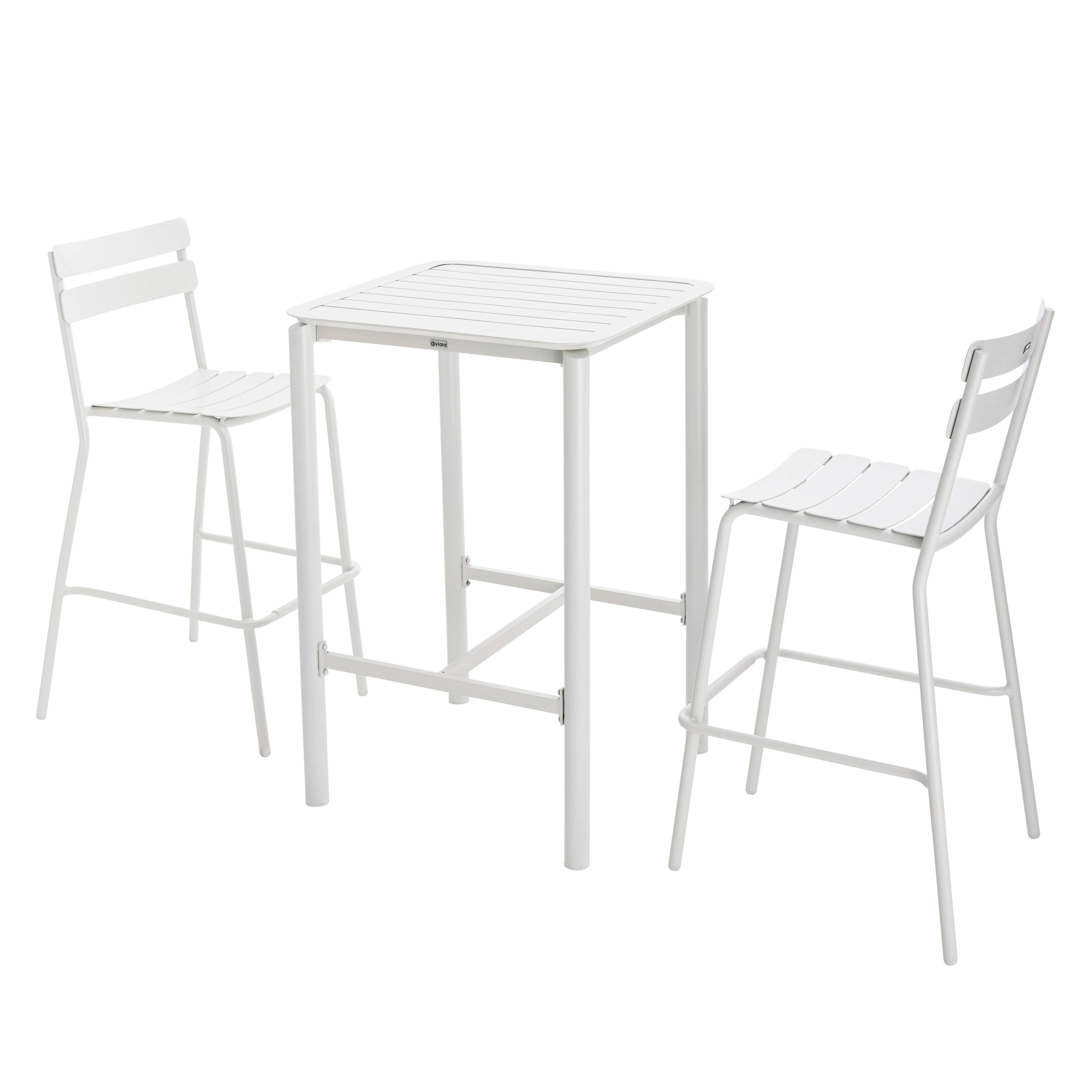 Oviala - Table haute de terrasse avec 2 chaises en aluminium blanc Almada - Oviala - Image 1