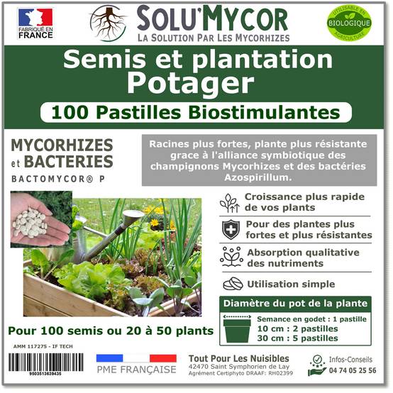SoluMycor – 100 Pastilles Biostimulantes Potager – Pour Semis & Plantation – Mycorhizes & Bactéries Azospirillum – Favorise le Développement Racinaire