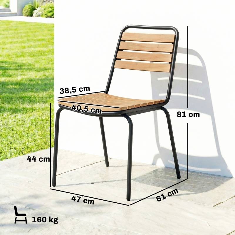 Lot de 2 Chaises de Jardin Acier et Eucalyptus Empilable Extérieur Charge 160kg Naturel - ComfortXL Outdoor Living - Image 3