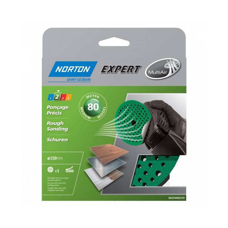 Norton - Disques auto-agrippants perforés MultiAir Ø150mm (x5) NORTON - Grain: 180 - Image 2