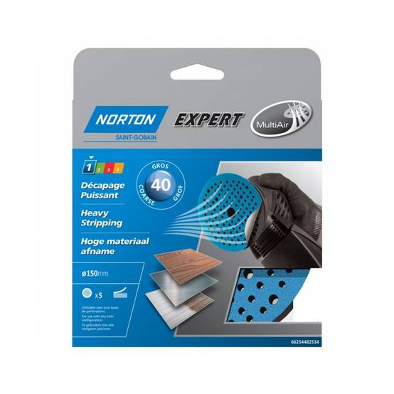 Norton - Disques auto-agrippants perforés MultiAir Ø150mm (x5) NORTON - Grain: 180 - Image 1