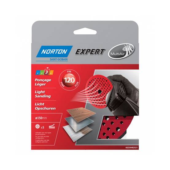 Norton - Disques auto-agrippants perforés MultiAir Ø150mm (x5) NORTON - Grain: 180 - Image 3
