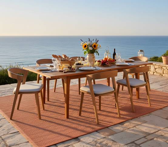 Ensemble table et chaises de jardin 6 places teck TRIPOLINADO - Image 1