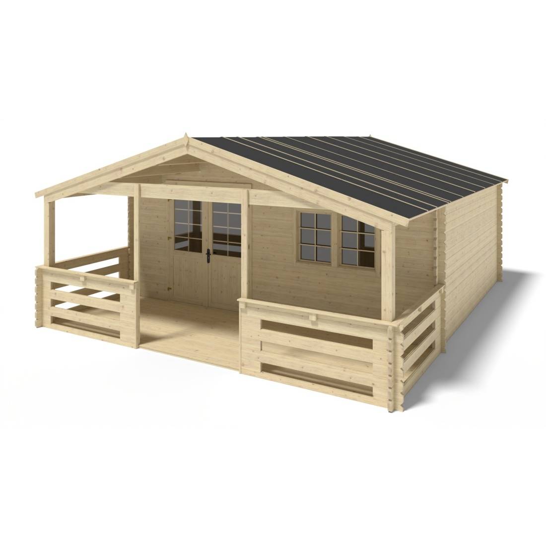 Altanka - Abri de jardin en bois - 6x5 m + terrasse avec balustrade et avant-toit en bois - 42 m2 - DOM747+DOM553+DOM555+POD04 - ALTANKA