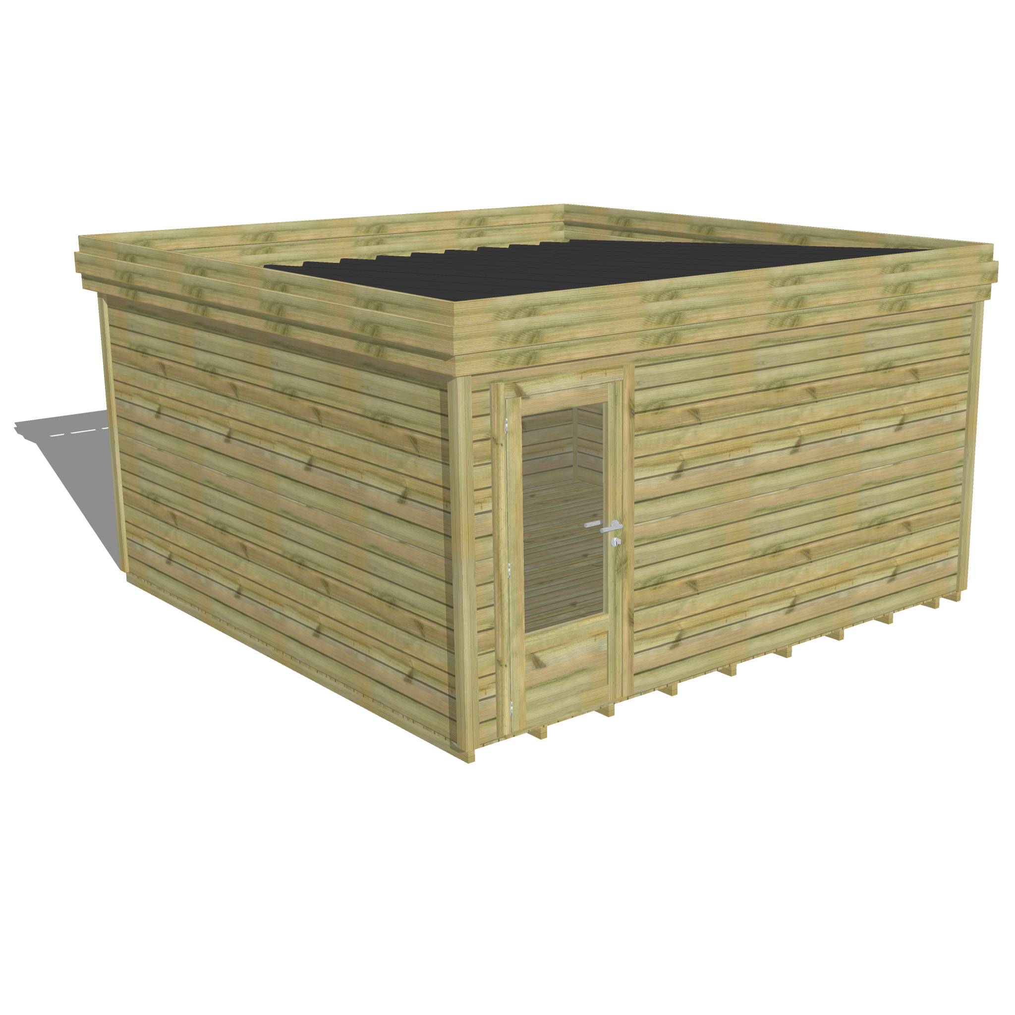 ABRI DE JARDIN bois  autoclave 27mm - 4,34x4,34m / 19m2 - Bac acier - Plancher bois - Image 1