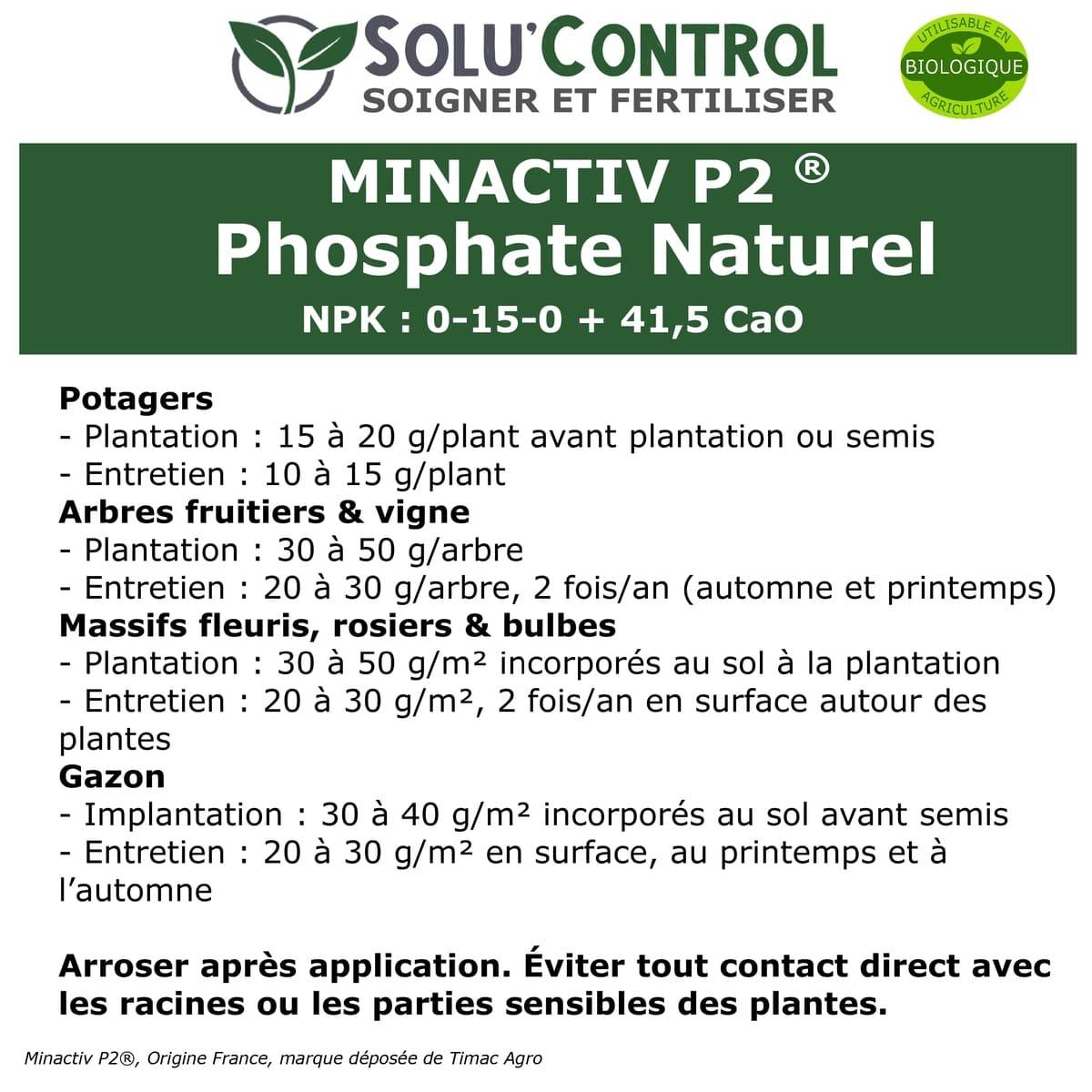 SOLU’CONTROL - 2 kg de Minactiv P2® – Engrais phosphate naturel – Avec Calcimer® marin et stimulateur microbien – Racines solides, gazon dense - Image 3