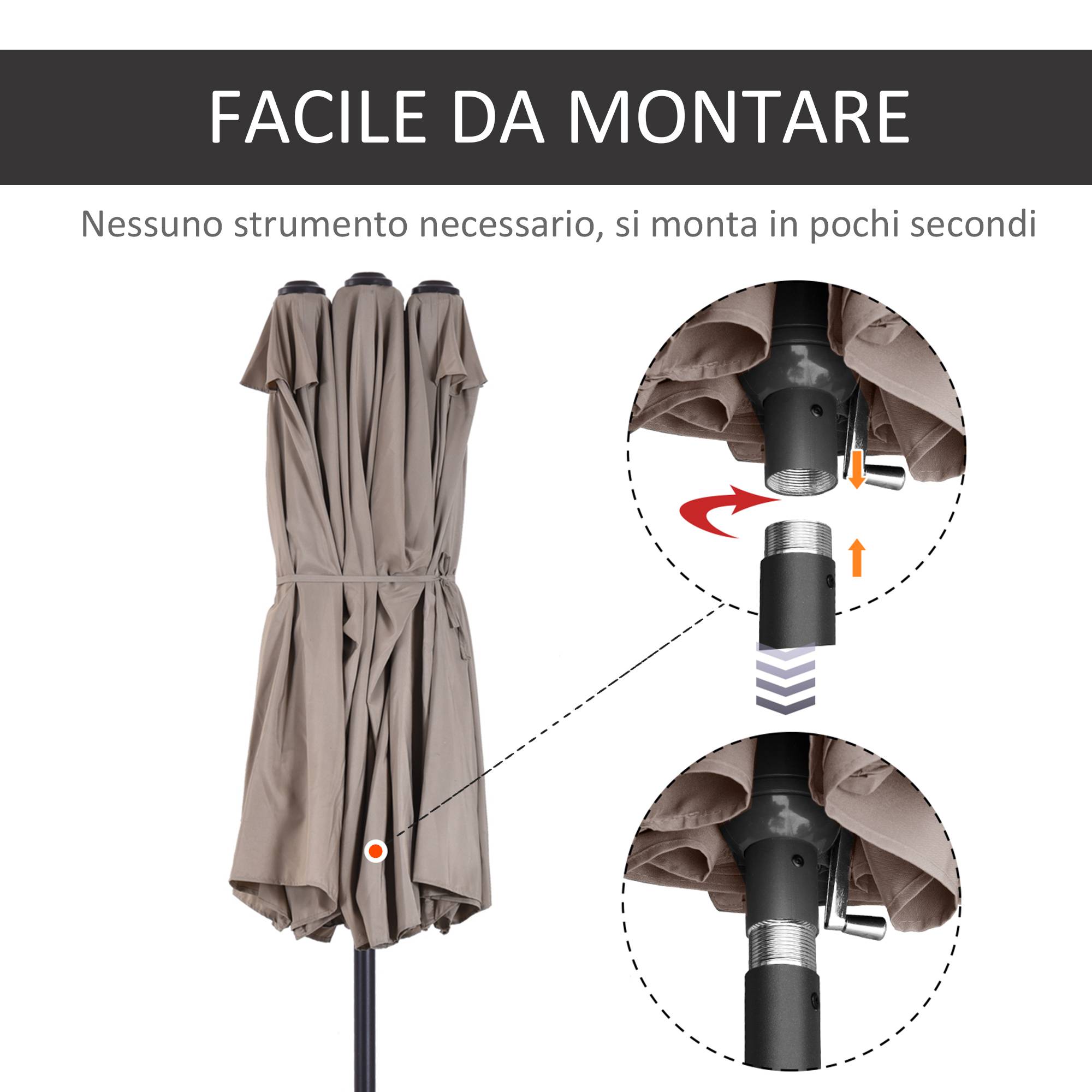 Parasol double de jardin à ouverture par manivelle, en acier et polyester, 455 x 265 x 238 cm - Image 8