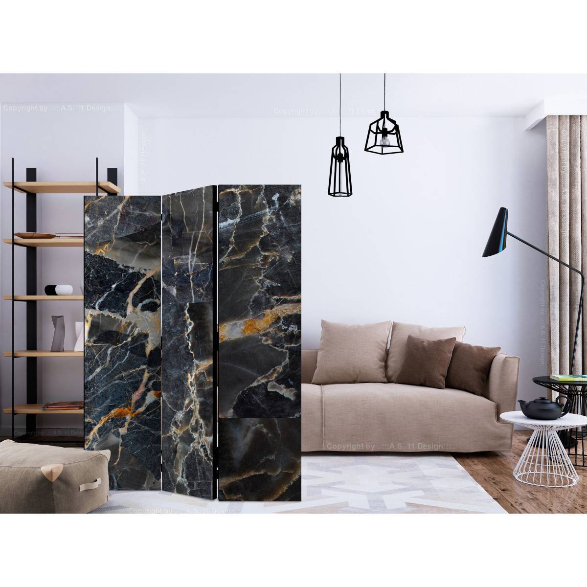 Paravent 3 Volets "Black Marble" 135x172cm - Image 2