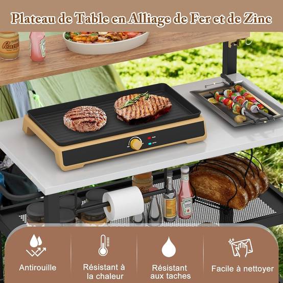 Desserte Extérieure à roulettes avec Table Rabattable, Chariot Service de Cuisine à 3 Étagères - Image 6
