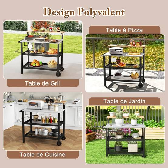 Desserte Extérieure à roulettes avec Table Rabattable, Chariot Service de Cuisine à 3 Étagères - Image 9