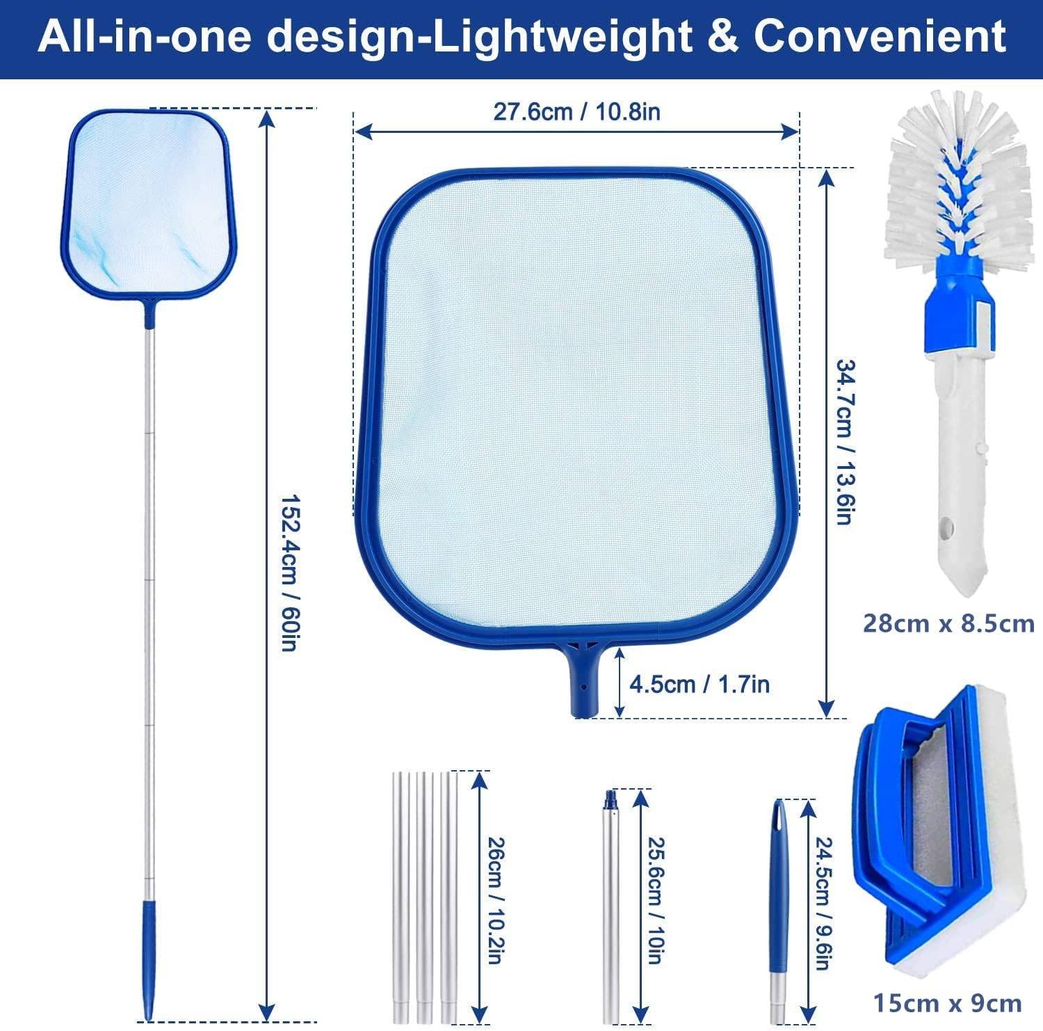 Kit de nettoyage de piscine avec manche télescopique en aluminium à 5 sections, brosse à tampon et brosse de nettoyage - IntiMeg - Image 4