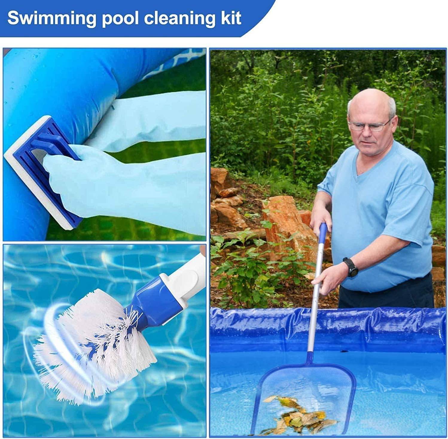 Kit de nettoyage de piscine avec manche télescopique en aluminium à 5 sections, brosse à tampon et brosse de nettoyage - IntiMeg - Image 2