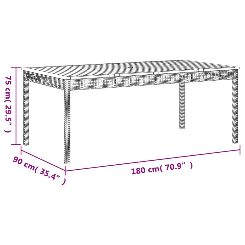 ComfortXL - Très Grande Table de Jardin 180cm 8 Personnes, Résine Tressée Grise et Plateau Bois d'Acacia – ComfortXL Outdoor Living - Image 8