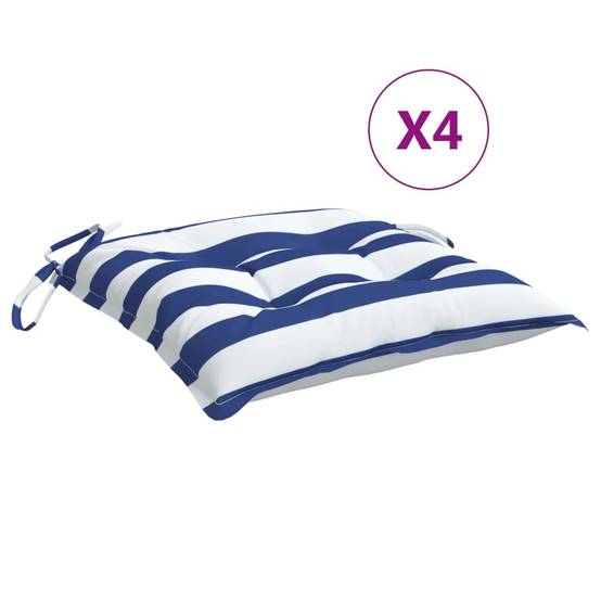 Coussins de chaise lot de 4 rayures bleues blanches 50x50x7 cm Maison Chic - Image 1