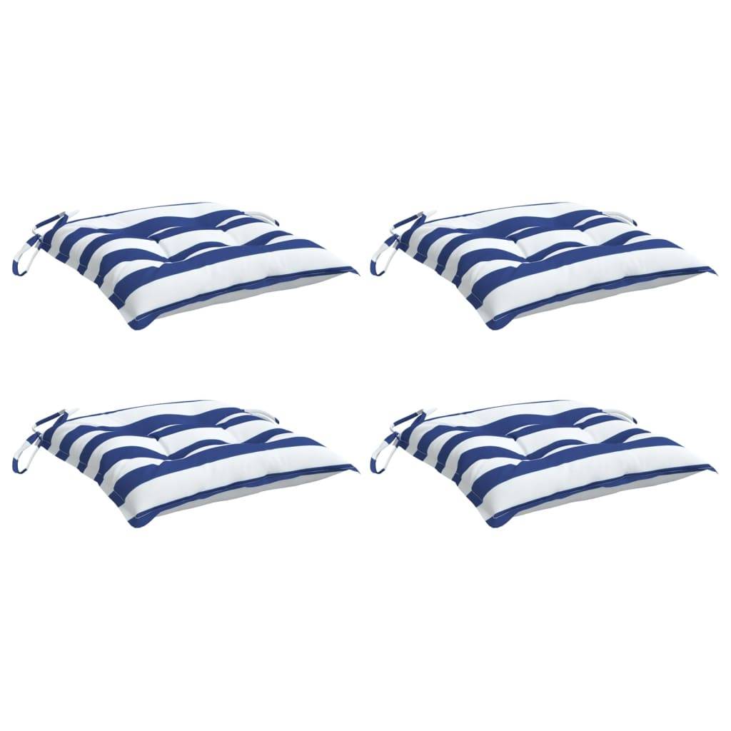 Coussins de chaise lot de 4 rayures bleues blanches 50x50x7 cm Maison Chic - Image 3