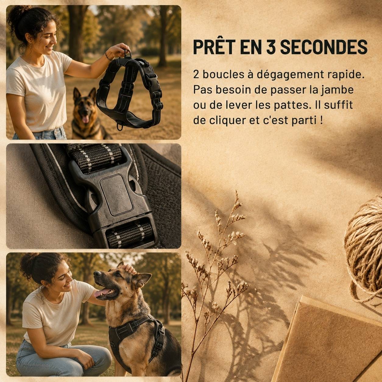 Harnais Chien Réglable Réfléchissant Confortable Anti Traction Respirant - Image 3