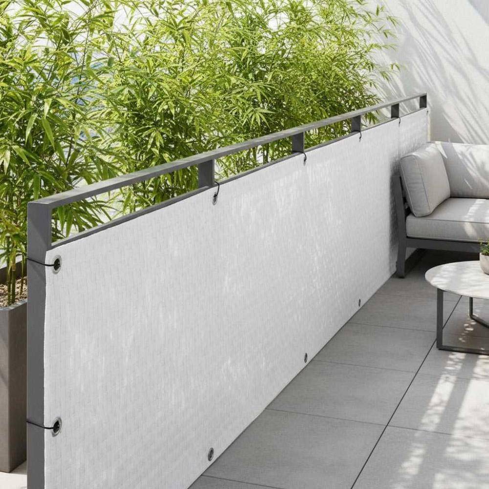 Rattan Art - Brise-vue en résine tressée avec oeillets métalliques coloris blanc 1 x 5 m - Image 2