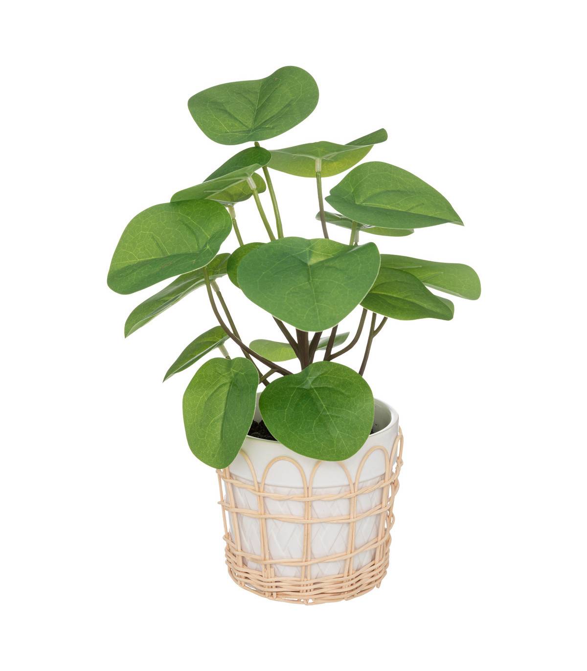 Plante artificielle dans pot en céramique et rotin H 34 cm - Image 1