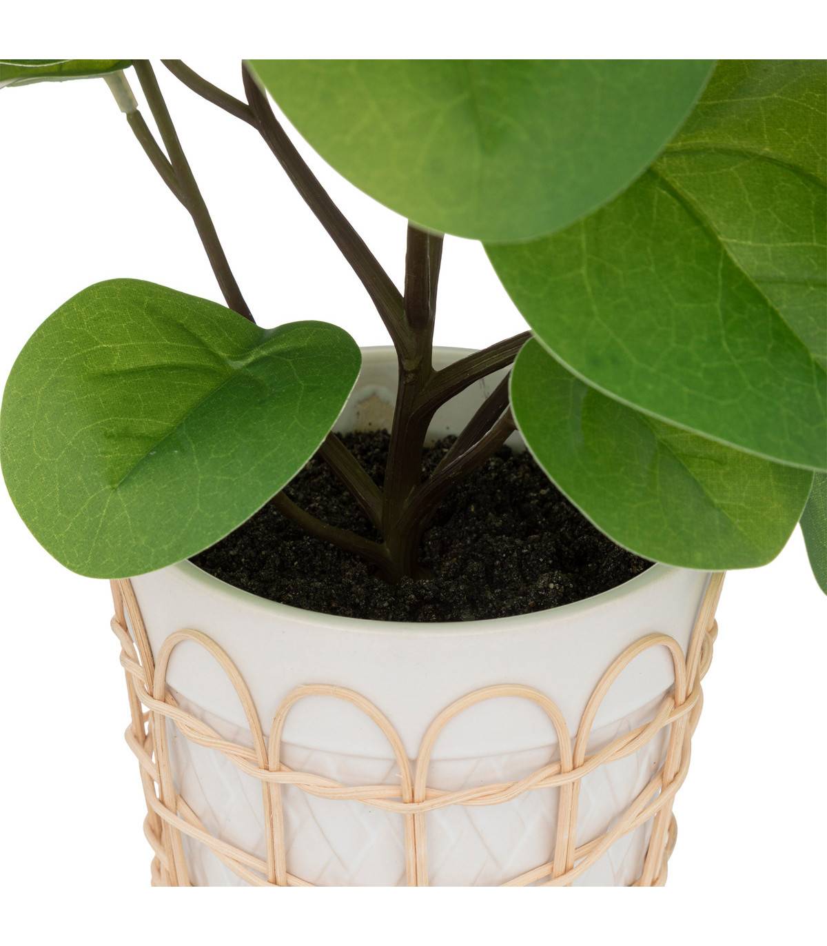 Plante artificielle dans pot en céramique et rotin H 34 cm - Image 2