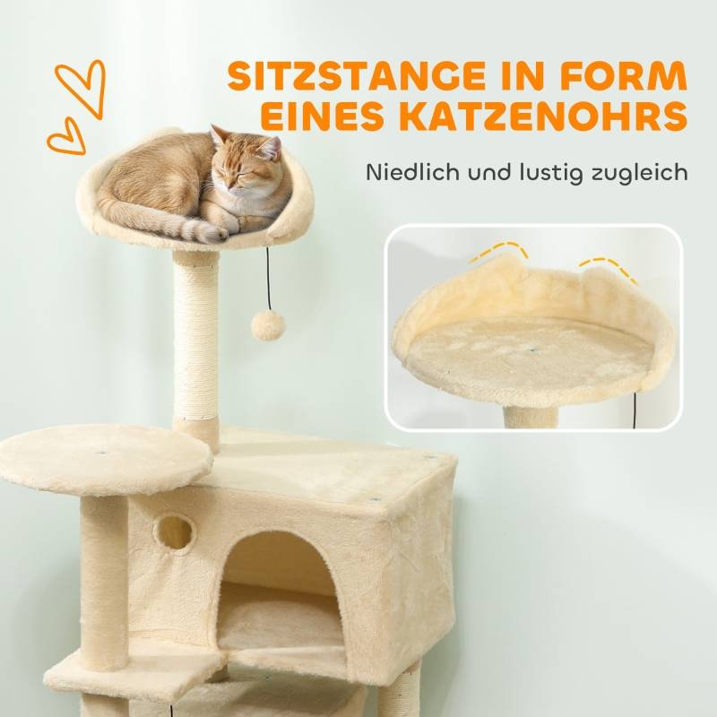 Arbre à Chat 140cm Sisal Hamac Niche Griffoir Jeu Beige - ComfortXL Outdoor Living - Image 5