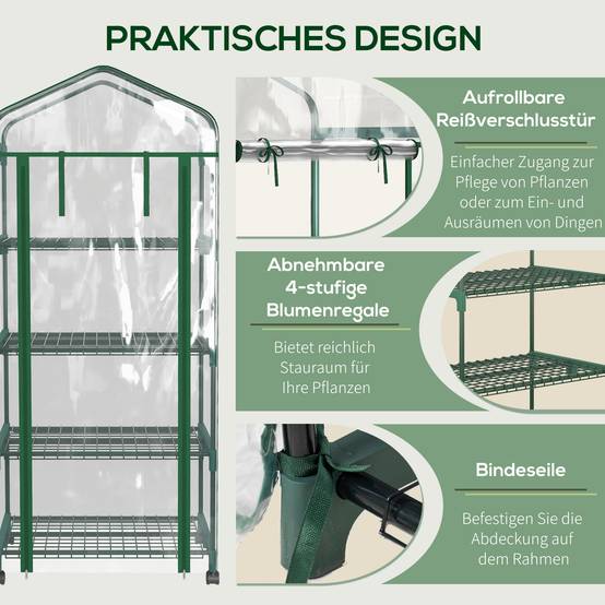 Mini serre de jardin acier plastique 4 étagères croissance plantes 69x50x165cm - ComfortXL Outdoor Living - Image 8
