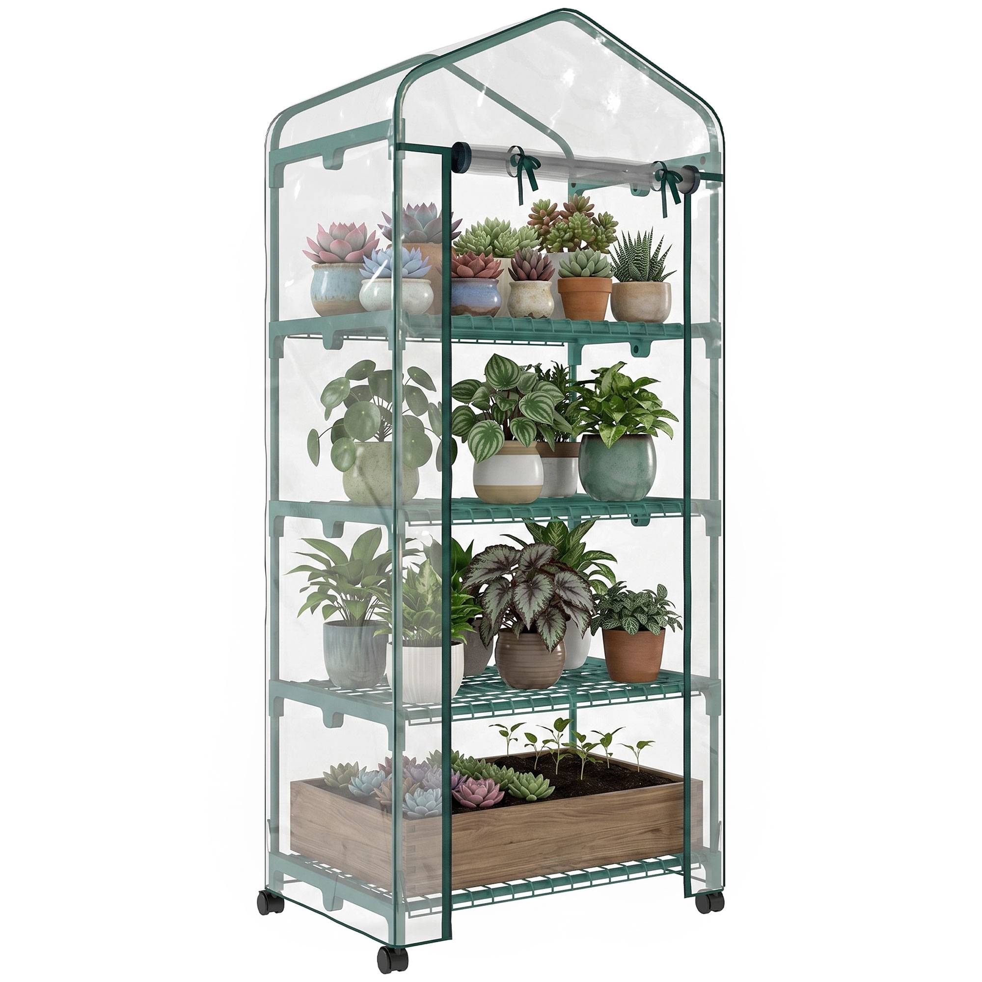 Mini serre de jardin acier plastique 4 étagères croissance plantes 69x50x165cm - ComfortXL Outdoor Living - Image 1