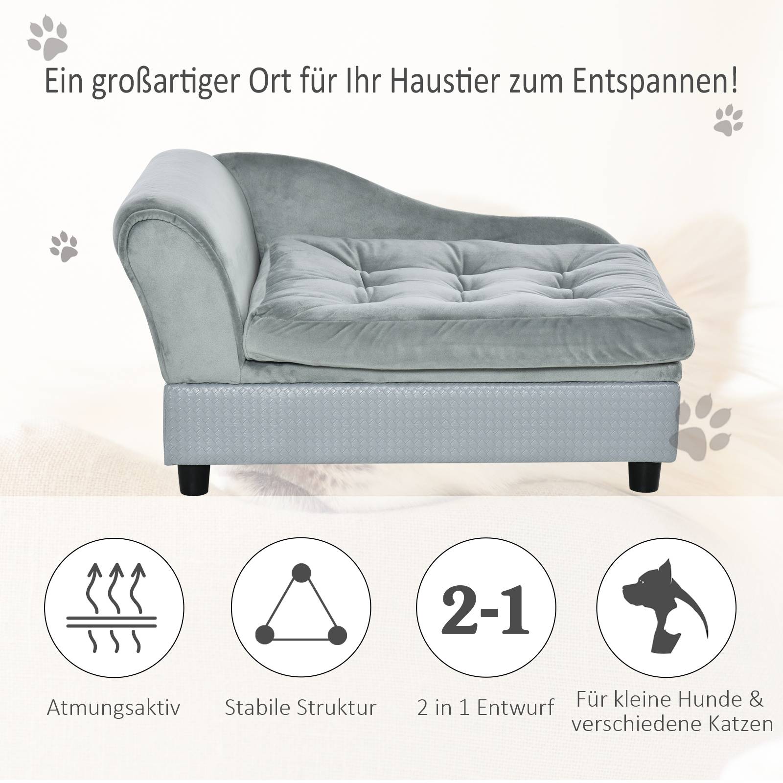 ComfortXL - Canapé pour chien et chat en bois peluche gris clair avec rangement intégré coussin moelleux charge 15 kg - Image 8