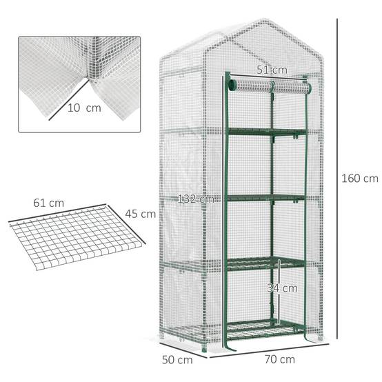 Petite serre verticale métal et PE pour semis balcons protection hivernale 70x50x160cm blanc - ComfortXL Outdoor Living - Image 5