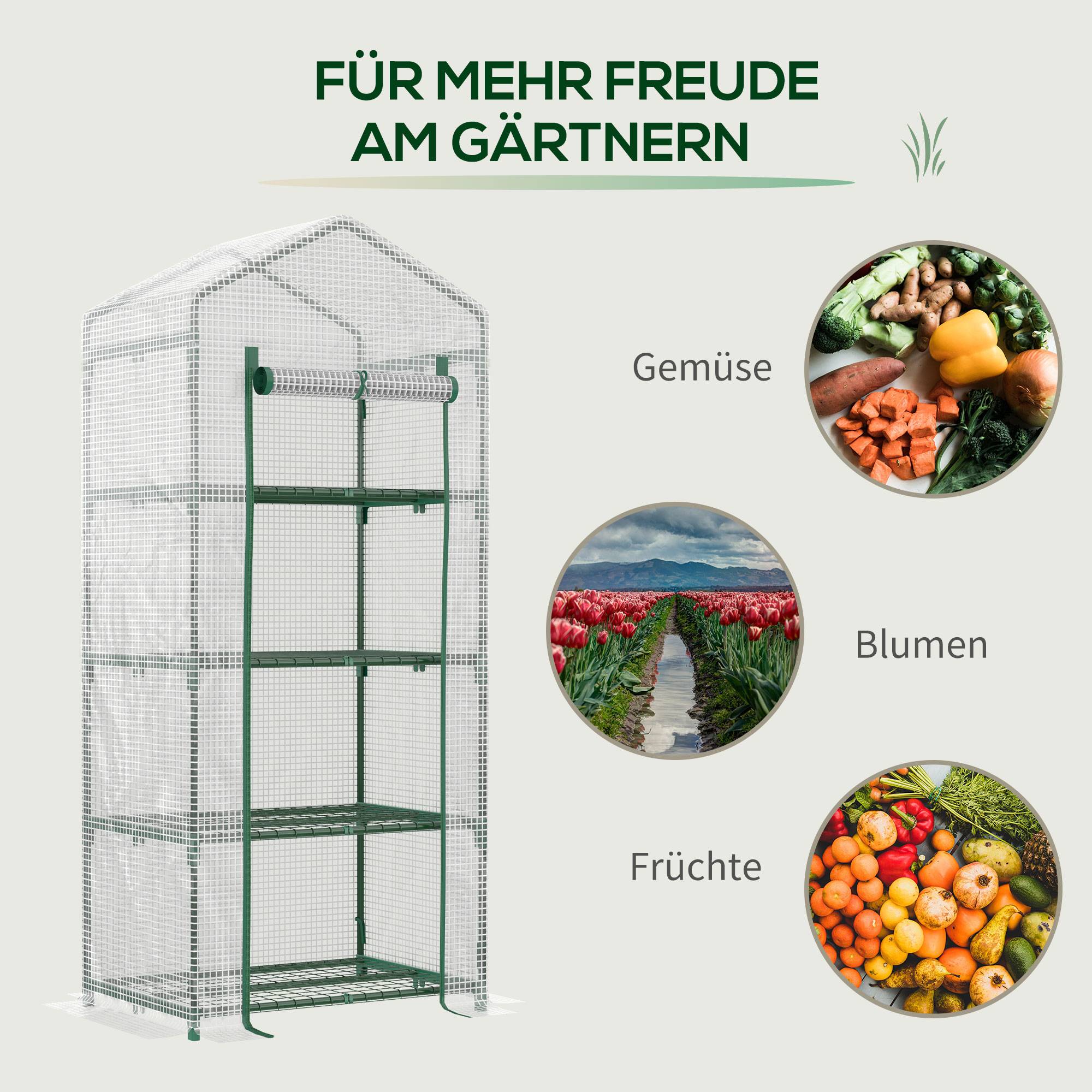 Petite serre verticale métal et PE pour semis balcons protection hivernale 70x50x160cm blanc - ComfortXL Outdoor Living - Image 9