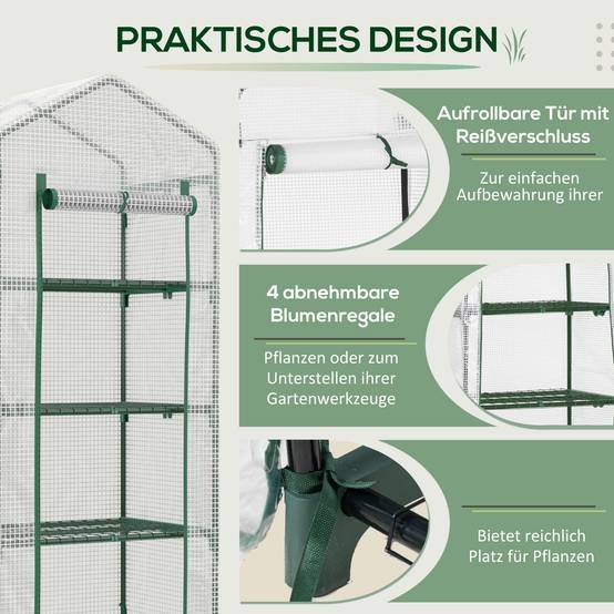 Petite serre verticale métal et PE pour semis balcons protection hivernale 70x50x160cm blanc - ComfortXL Outdoor Living - Image 8
