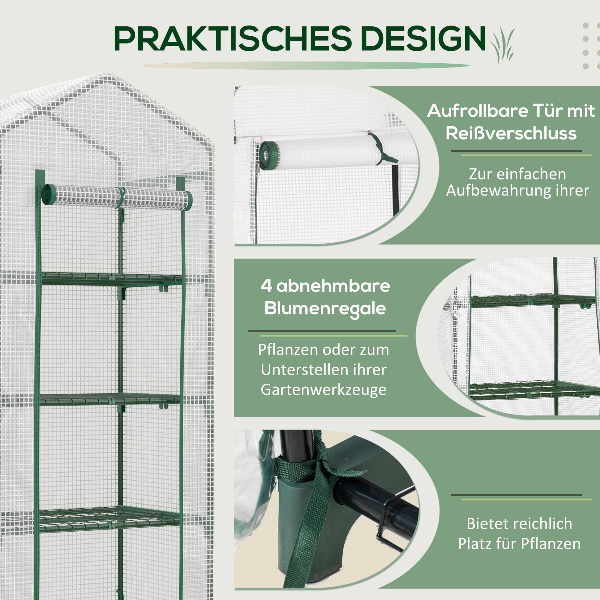 Petite serre verticale métal et PE pour semis balcons protection hivernale 70x50x160cm blanc - ComfortXL Outdoor Living - Image 8