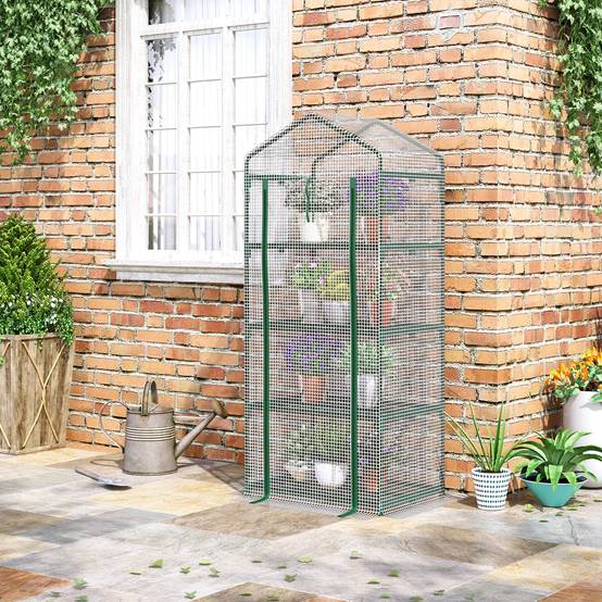 Petite serre verticale métal et PE pour semis balcons protection hivernale 70x50x160cm blanc - ComfortXL Outdoor Living - Image 4