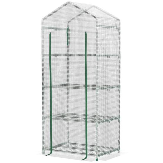 Petite serre verticale métal et PE pour semis balcons protection hivernale 70x50x160cm blanc - ComfortXL Outdoor Living - Image 2