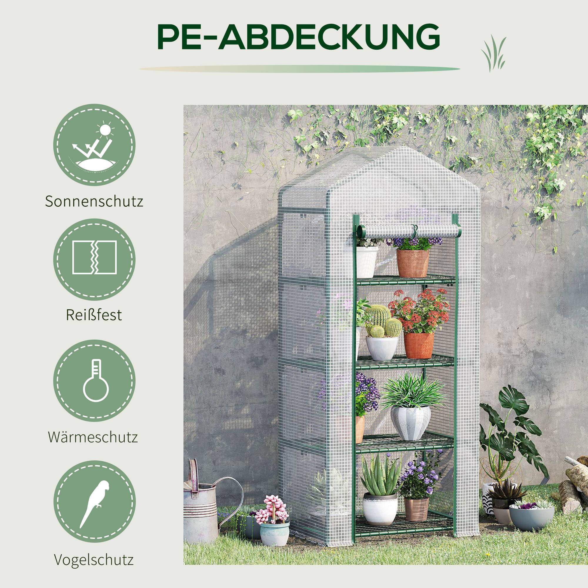 Petite serre verticale métal et PE pour semis balcons protection hivernale 70x50x160cm blanc - ComfortXL Outdoor Living - Image 7