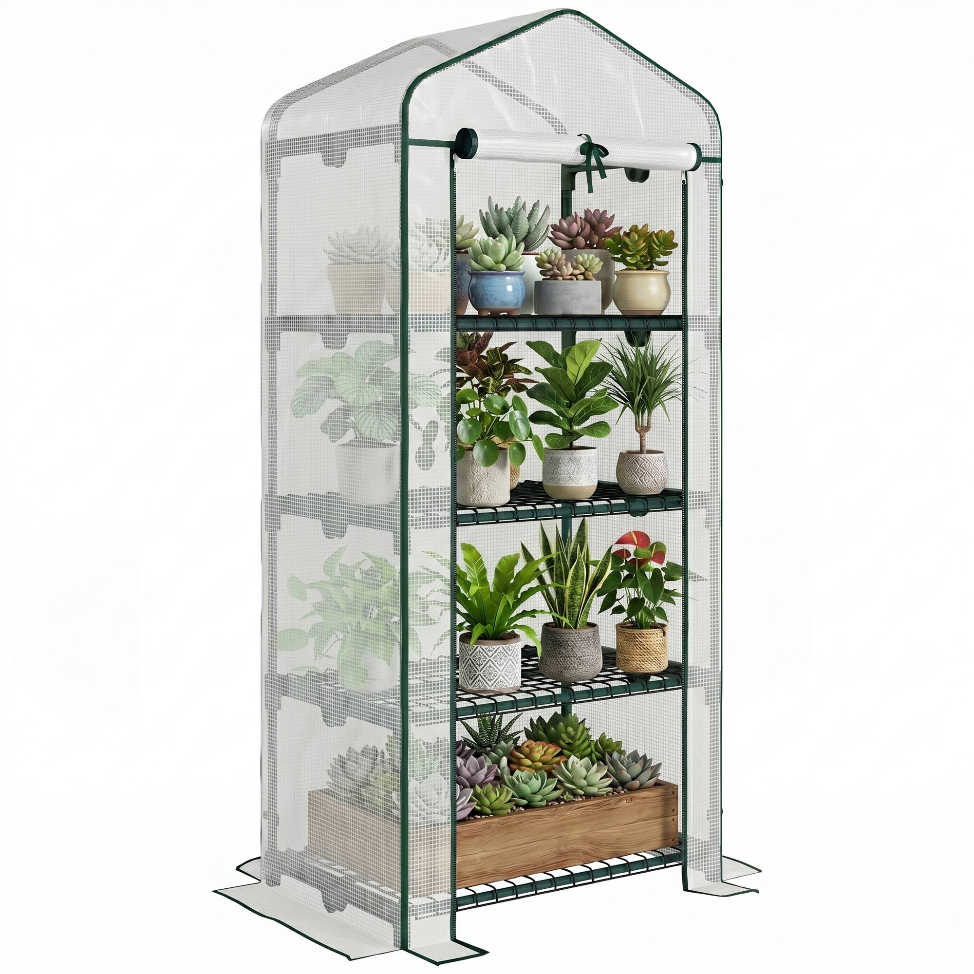 Petite serre verticale métal et PE pour semis balcons protection hivernale 70x50x160cm blanc - ComfortXL Outdoor Living - Image 1