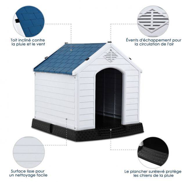 Helloshop26 - Niche pour chien en PP avec toit imperméable et ventilé-bouche d’aération et plancher surélever 70 x 65 x 71,5 cm bleu et blanc - Image 3