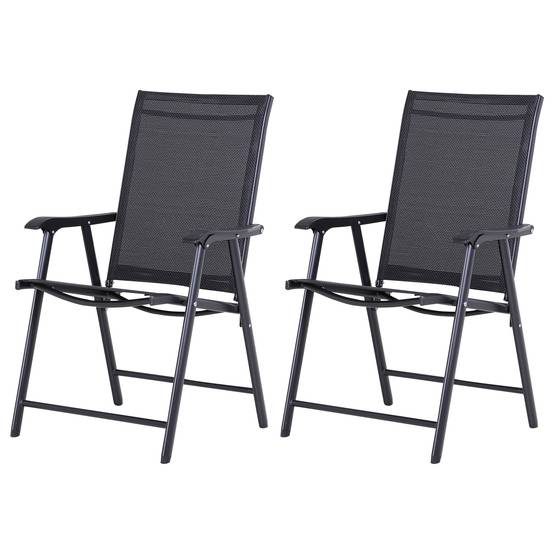 Lot 2 Chaises Camping Pliantes Accoudoirs Métal Jardin Noir 58x64x94cm - ComfortXL Outdoor Living - Image 2