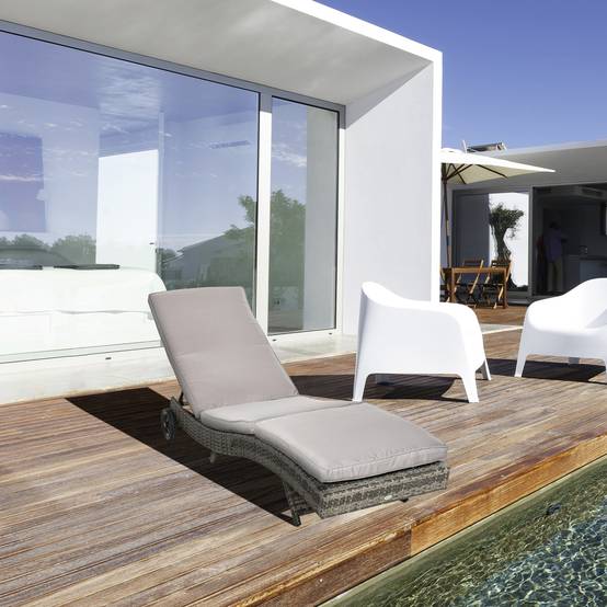 Bain de soleil transat grand confort - dossier inclinable 5 positions 207x70x70cm Résine Gris fr114 - Image 3