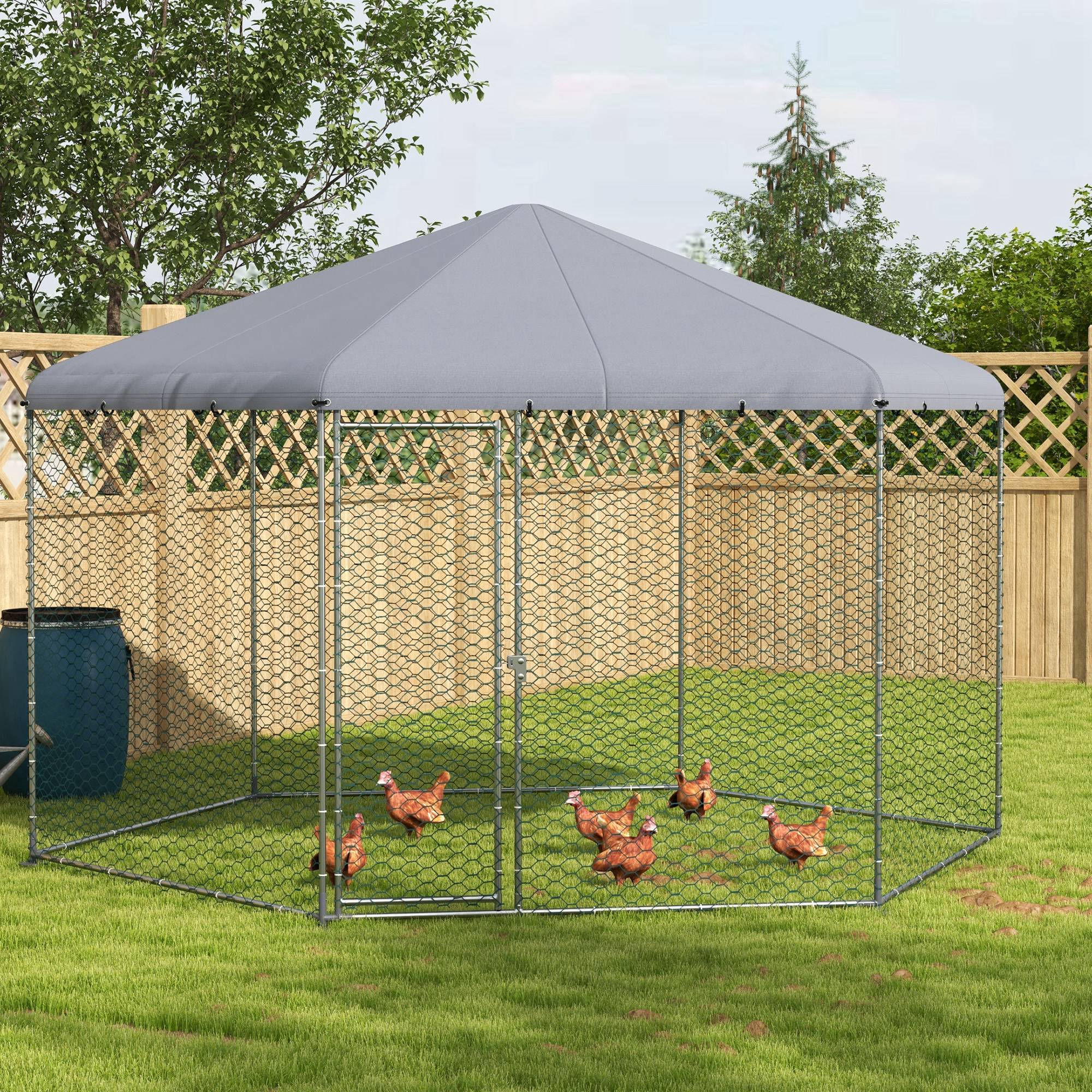 Poulailler avec toit et porte en acier verrouillable pour 10 à 15 poules, 4 x 3,5 x 2,6 m - Image 4