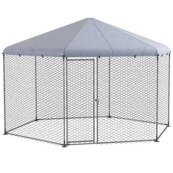 Poulailler avec toit et porte en acier verrouillable pour 10 à 15 poules, 4 x 3,5 x 2,6 m - Image 1