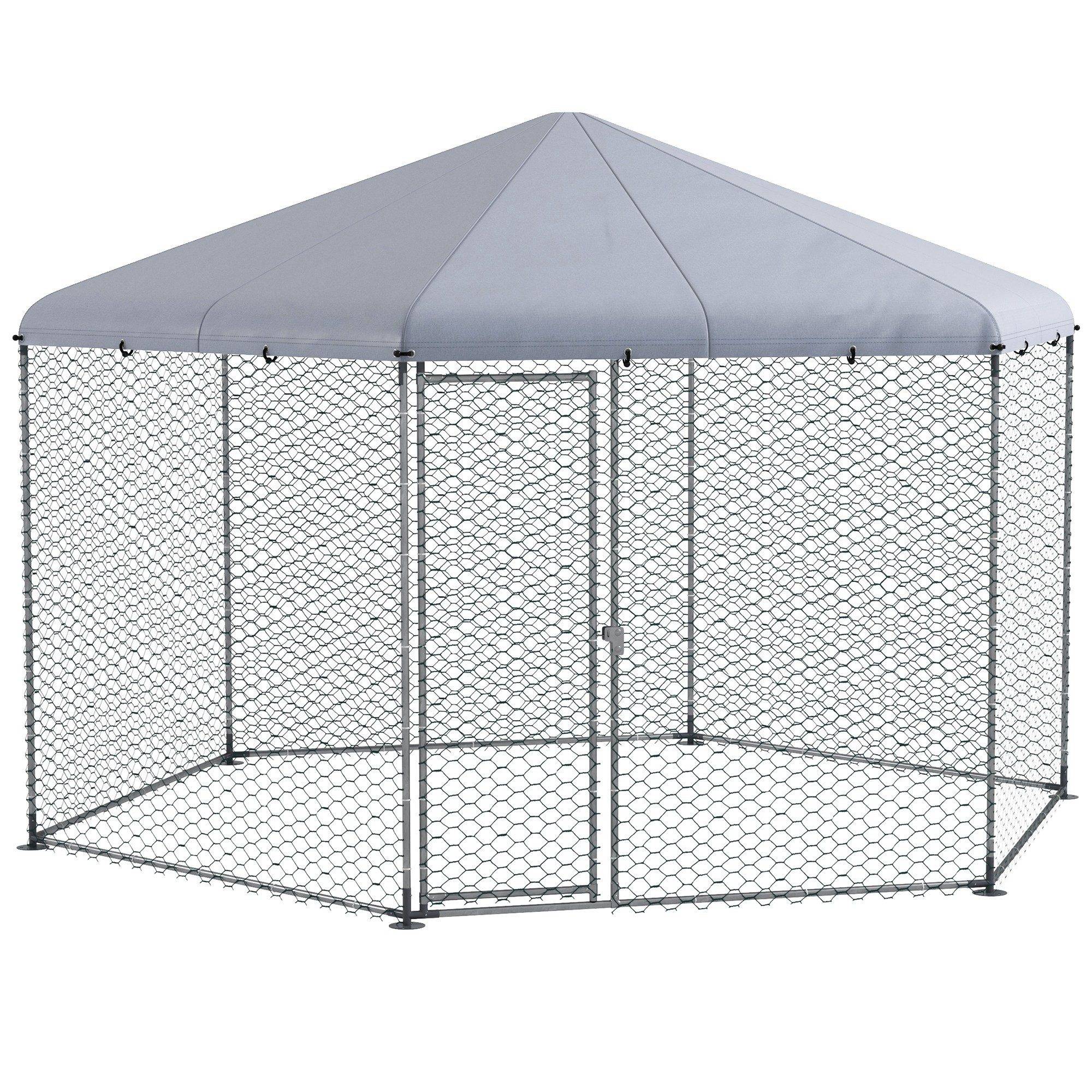 Poulailler avec toit et porte en acier verrouillable pour 10 à 15 poules, 4 x 3,5 x 2,6 m - Image 1