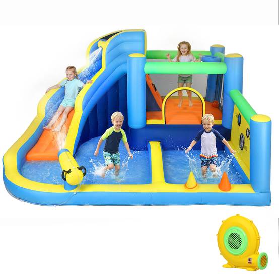 Château gonflable avec souffleur 8 en 1, parc aquatique, toboggan, trampoline, piscine à balles, oxford, multicolore - Image 2