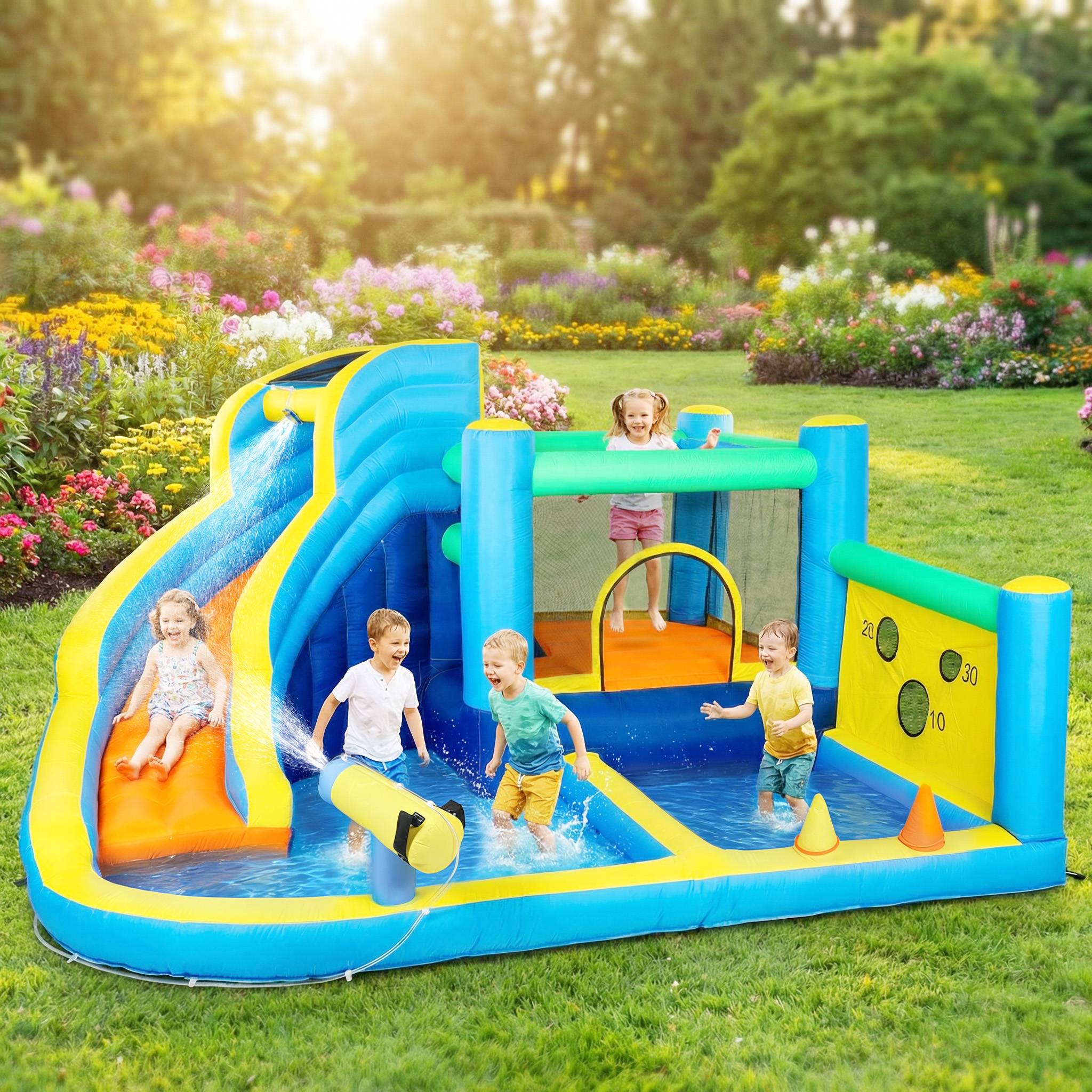 Château gonflable avec souffleur 8 en 1, parc aquatique, toboggan, trampoline, piscine à balles, oxford, multicolore - Image 3
