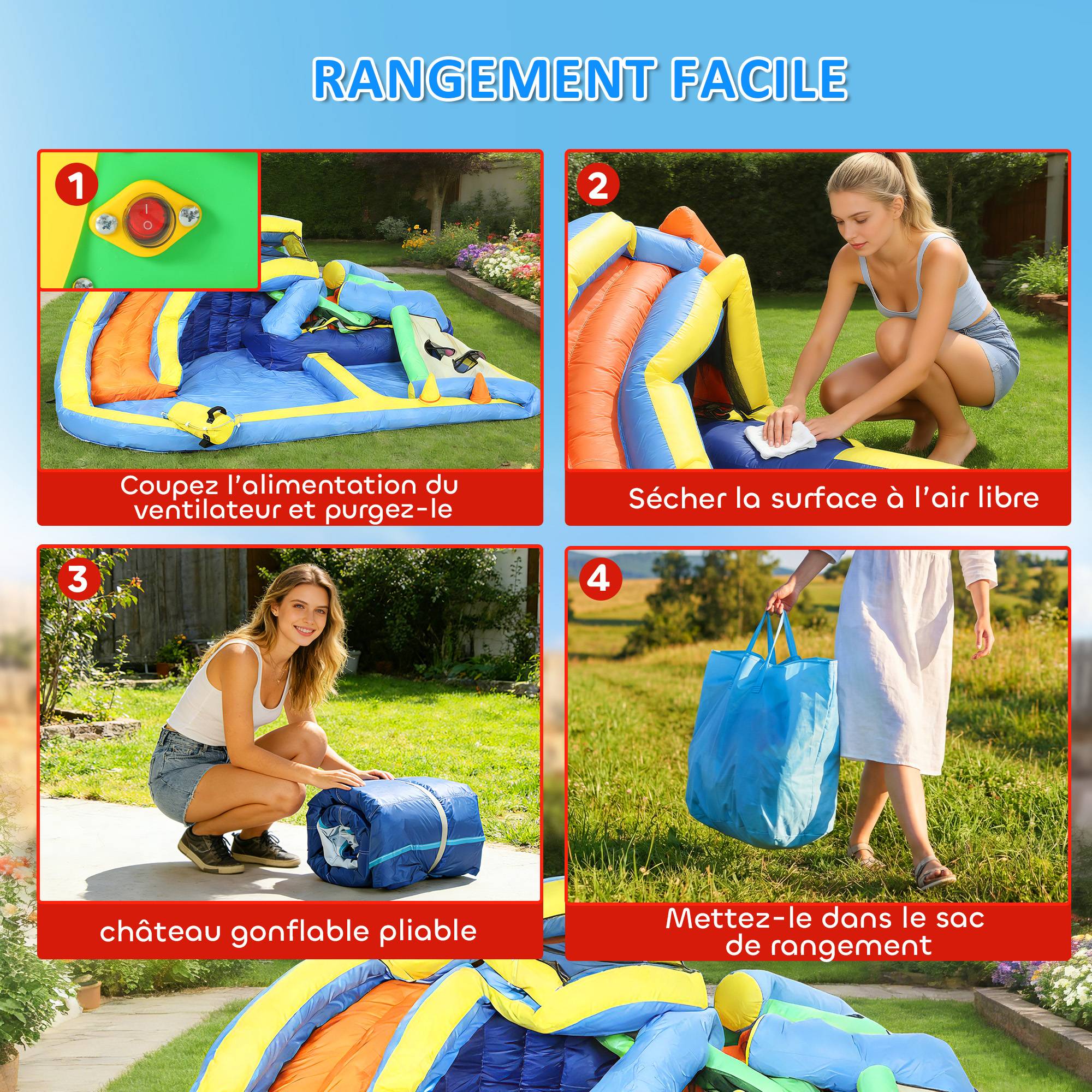 Château gonflable avec souffleur 8 en 1, parc aquatique, toboggan, trampoline, piscine à balles, oxford, multicolore - Image 9