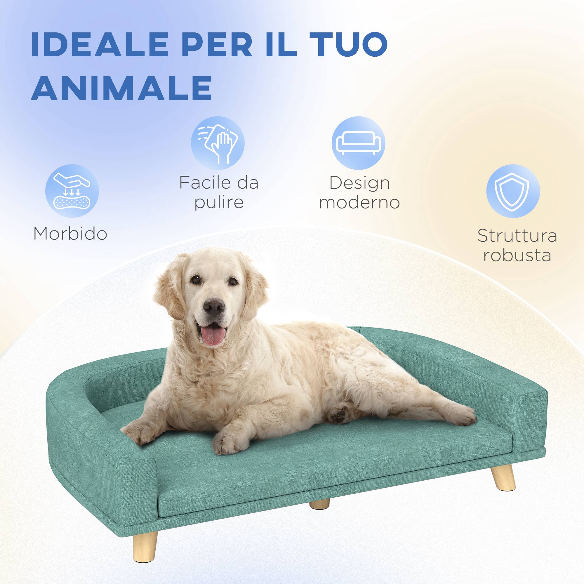 Canapé grand chien surélevé, coussin déhoussable,98x67x25cm,vert clair - Image 9