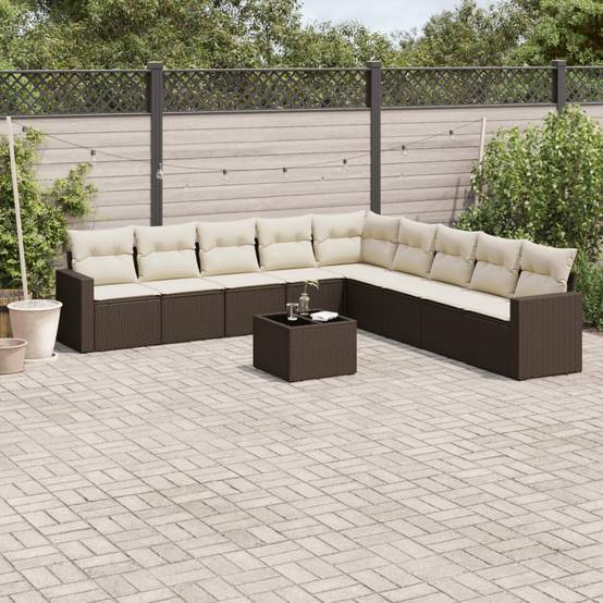 ComfortXL - Salon de jardin bas 10 pcs Résine Tressée Marron avec Table Verre et Rangement – ComfortXL Outdoor Living - Image 1
