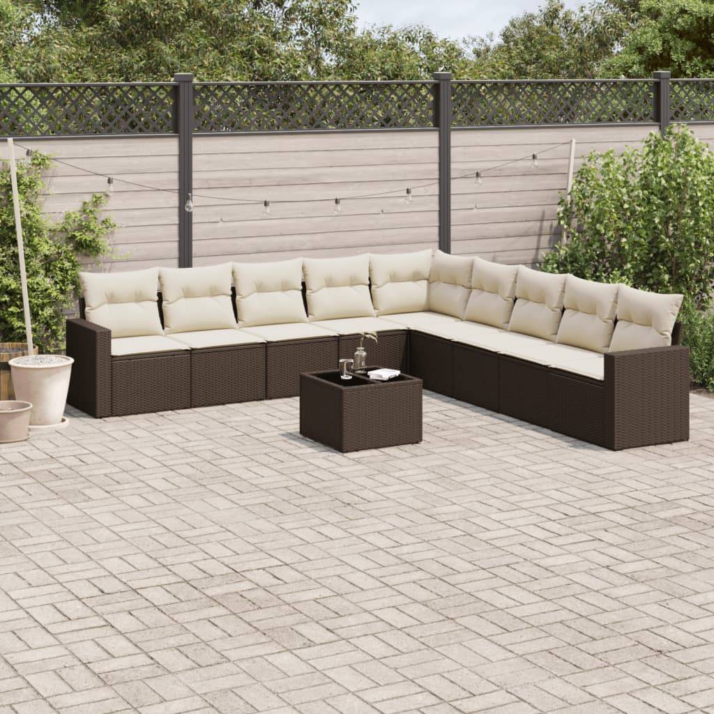 ComfortXL - Salon de jardin bas 10 pcs Résine Tressée Marron avec Table Verre et Rangement – ComfortXL Outdoor Living - Image 1
